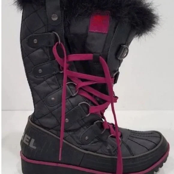 Sorel Black Winter Faux Fur Side Twist Lace-up Boots Size 7 - Picture 12 of 12